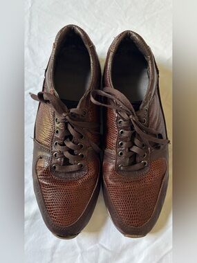 Men’s Brown Leather Reptile Embossed Lace-Up Sneakers Made in Mexico Size 29